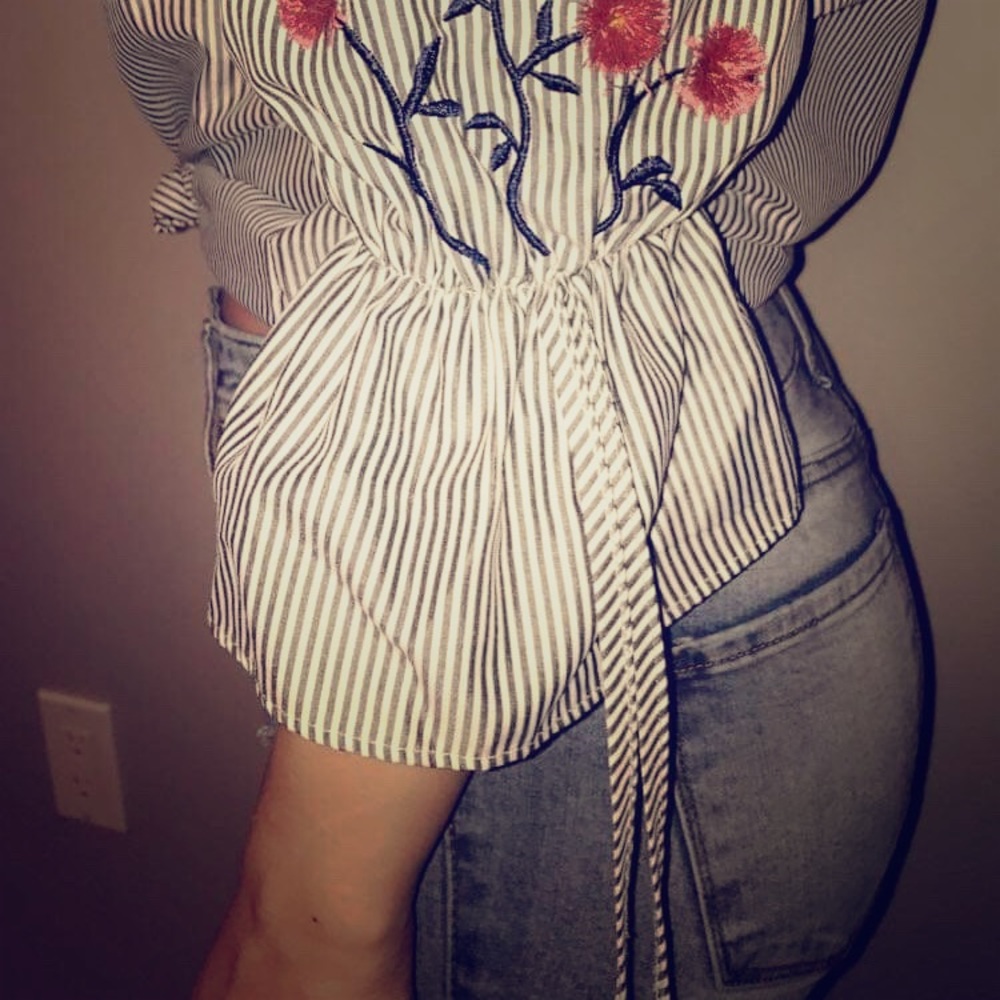 Stripped off the shoulder crop top